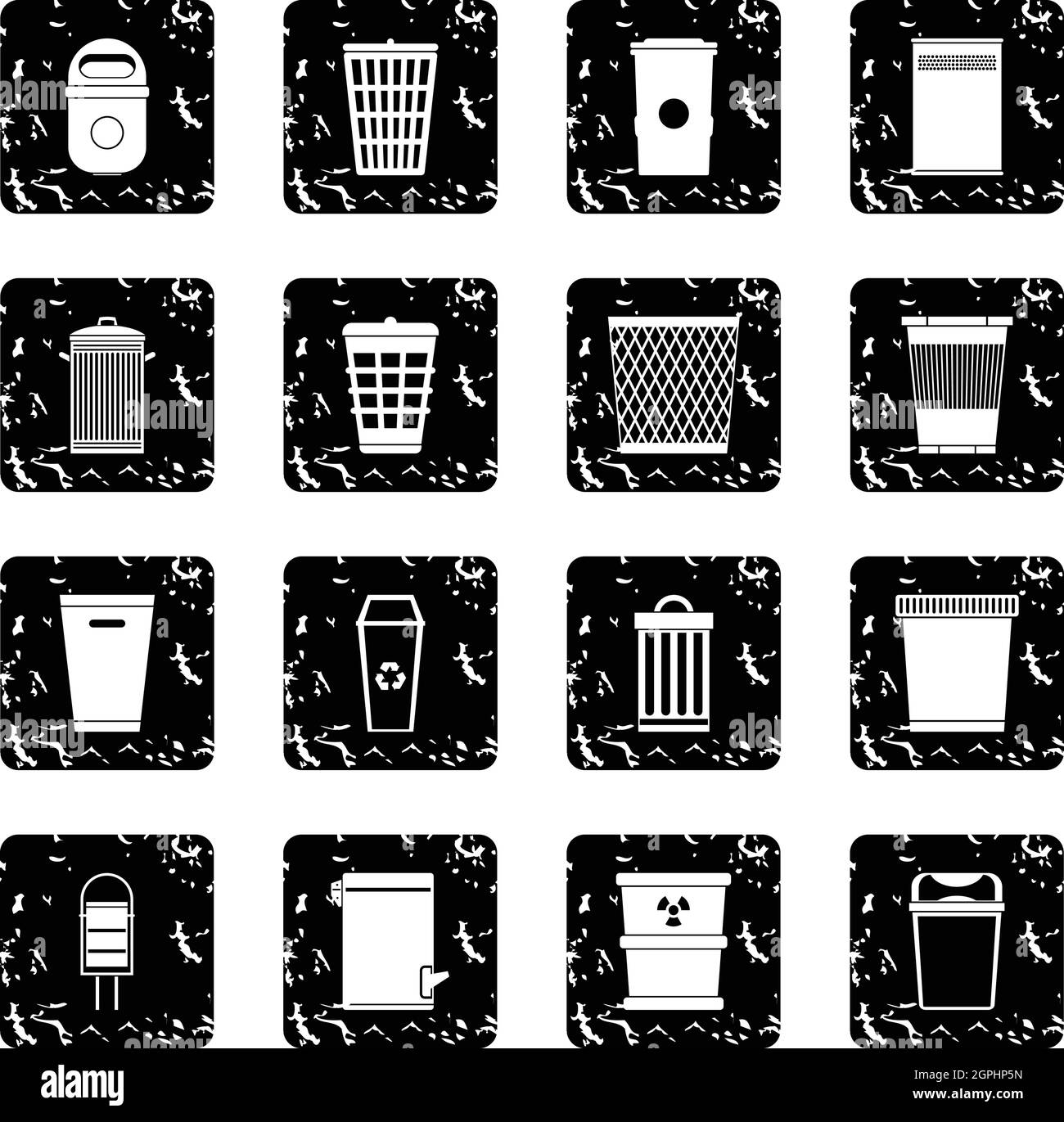 Trash can set icons, grunge style Stock Vector