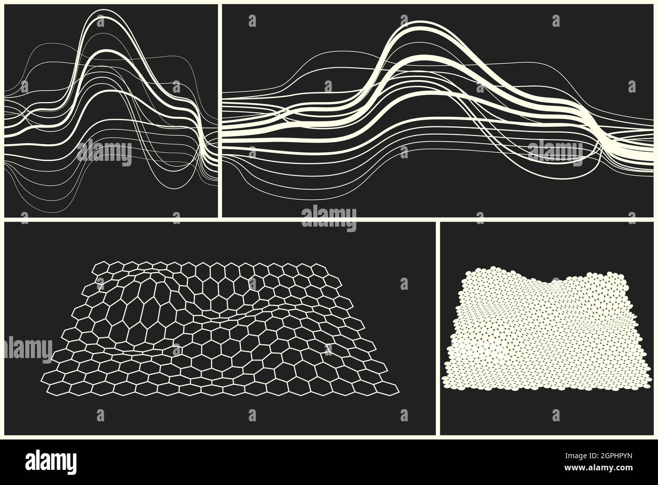 Abstract black and white background with generative art elements. Futuristic and glitched shapes in cyberpunk style. Stock Vector