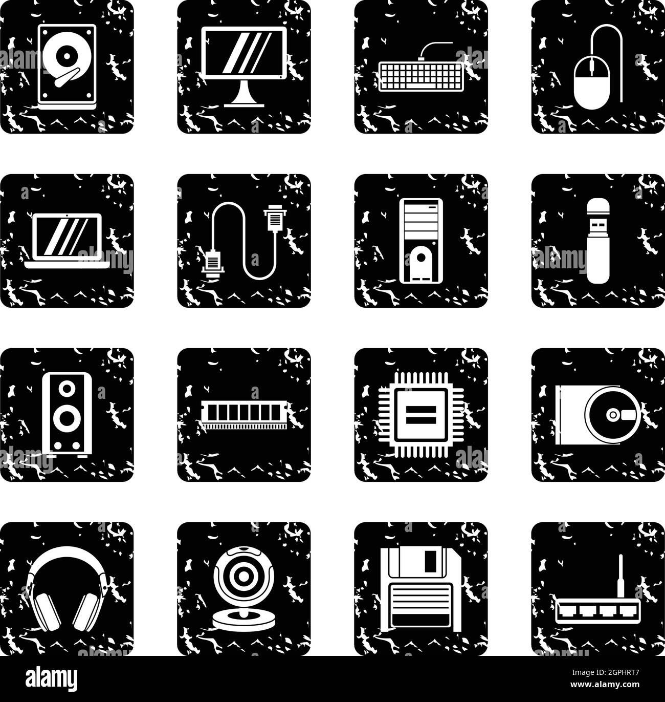 Computer set icons, grunge style Stock Vector