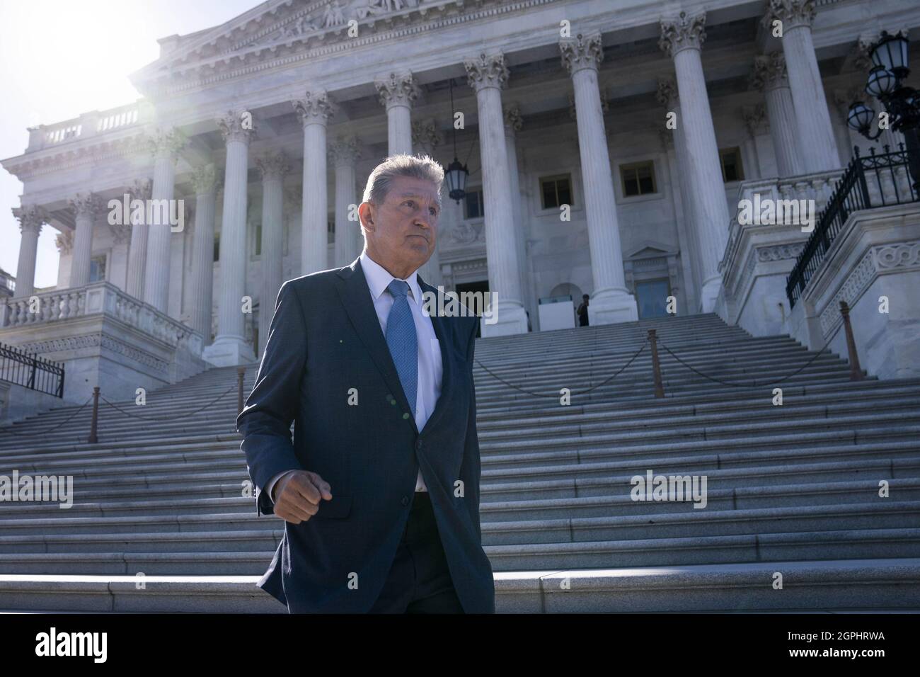 Washington, United States. 29th Sep, 2021. Senator Joe Manchin (D-WV) departs from the U.S Capitol following a vote on the nomination of Robert Anderson to be Solicitor of the Department of the Interior, in Washington, DC on Wednesday September 29, 2021. Photo by Sarah Silbiger/UPI Credit: UPI/Alamy Live News Stock Photo