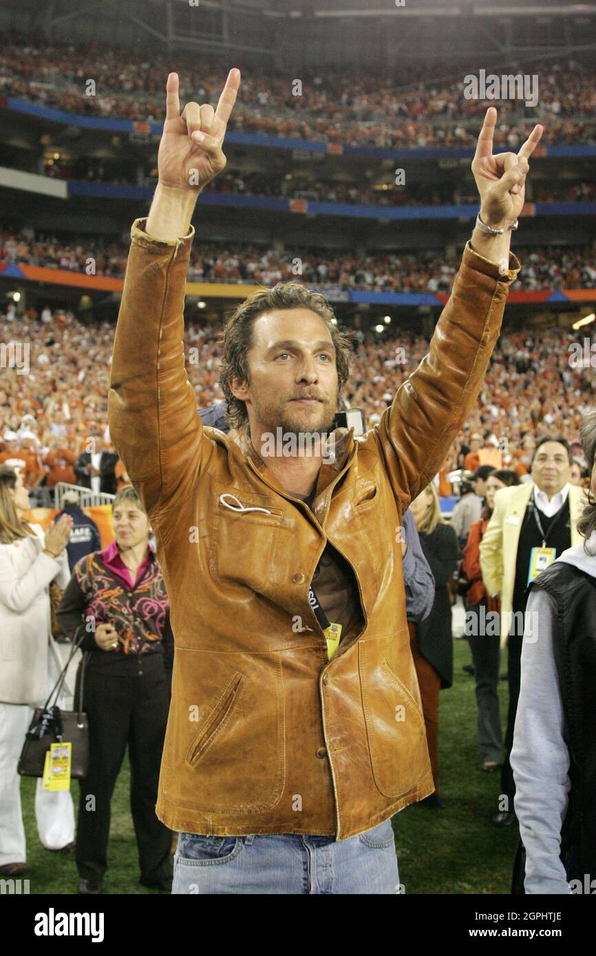 Actor and Texas Longhorns football fan matthew mcconaughey on the sideline during a college football game. Stock Photo