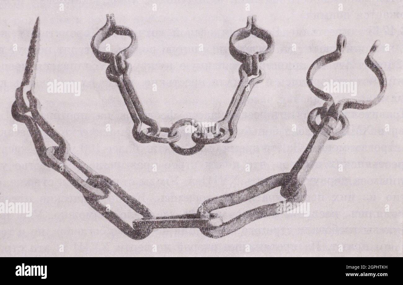 Hand and foot shackles in Russia in the 17th century. Stock Photo