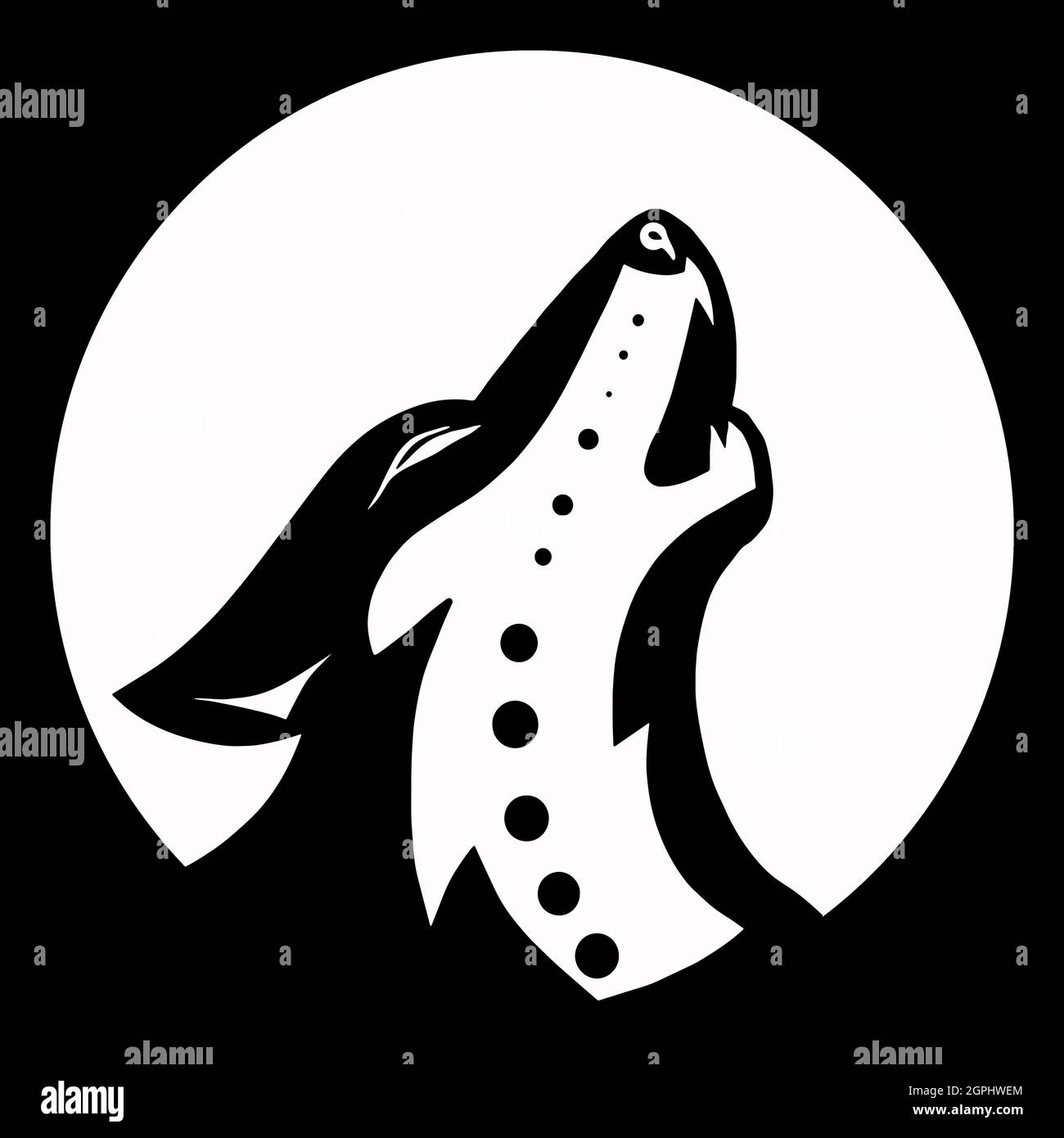 A dog or a wolf howls at the moon. The emblem of a predatory animal Stock Photo