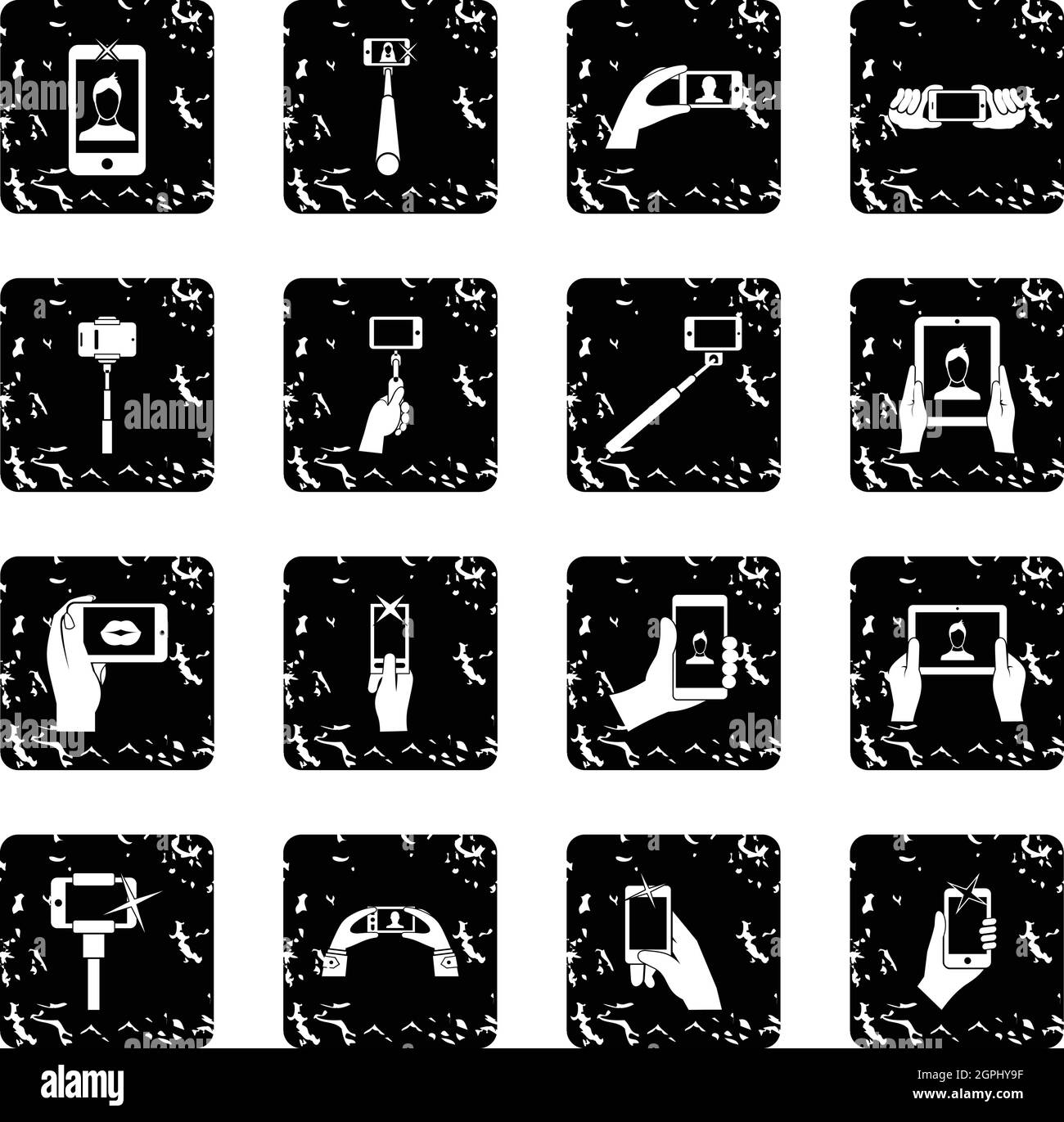 Selfie set icons, grunge style Stock Vector
