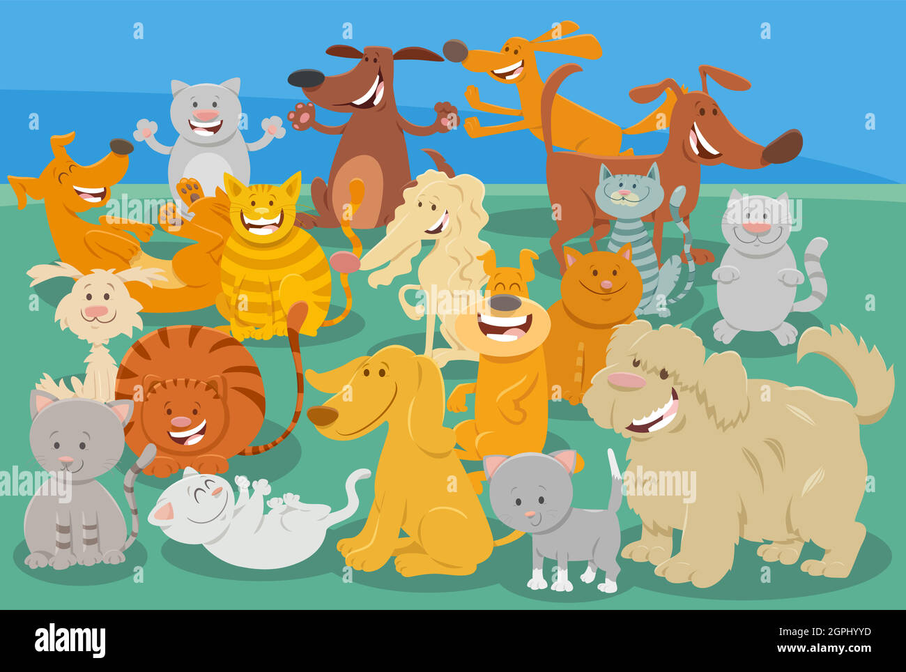 cartoon dogs and cats comic animal characters Stock Vector