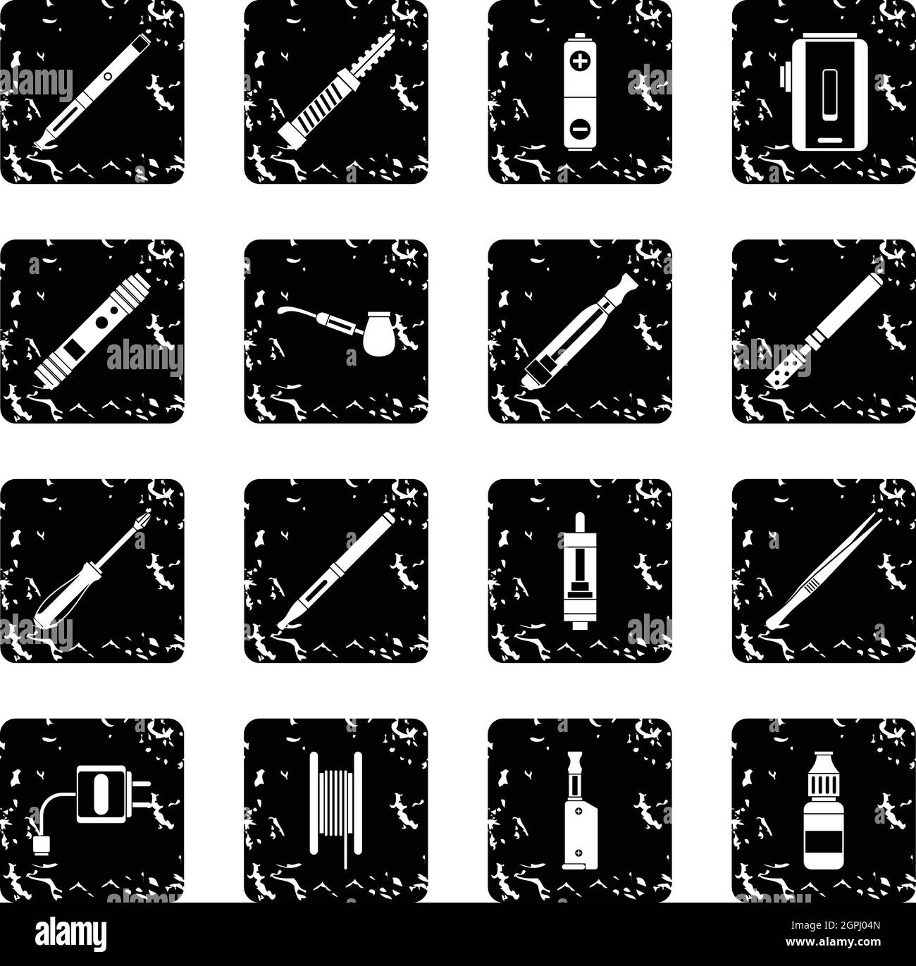 Vaping set icons, grunge style Stock Vector
