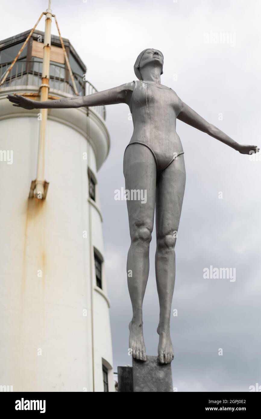 A Statue of a Diving Belle to celebrate Scarborough as the first Sea-bathing resort. Stock Photo