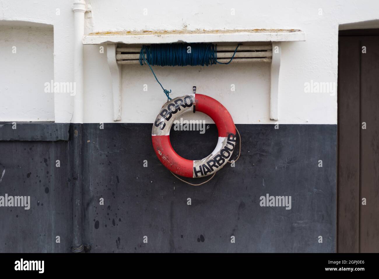 A life ring at Scarborough Harbour Stock Photo