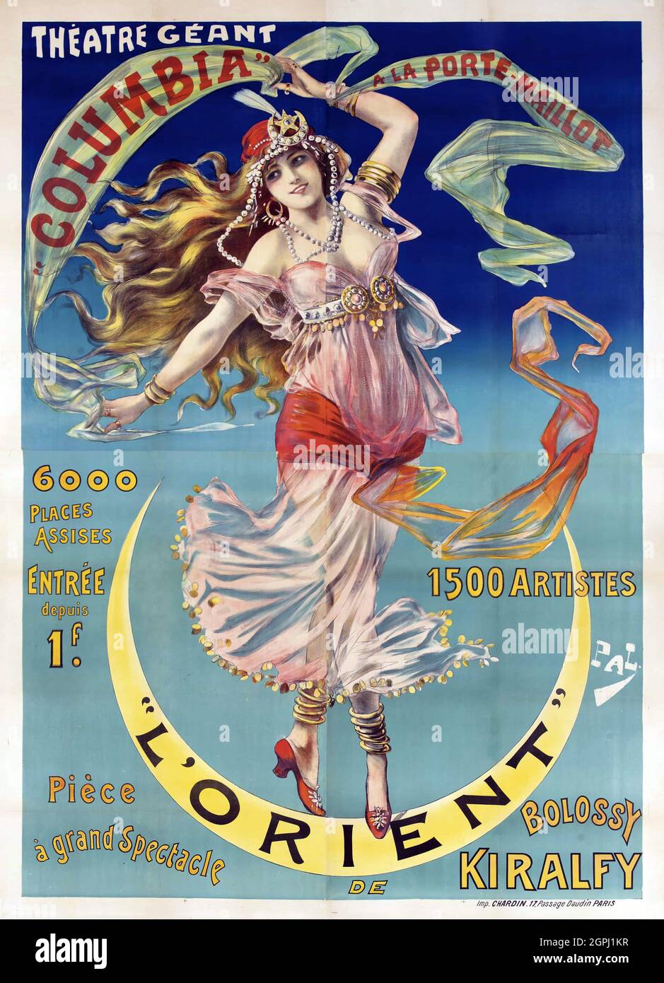 Poster art by Jean de Paleologu (or Paleologue) (1855 – 24 November 1942)  Nickname "PAL". L'Orient, Columbia A La Porte Maillot Stock Photo - Alamy