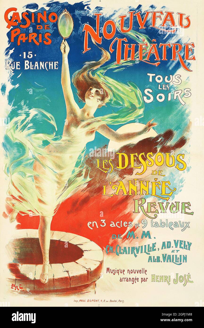 Theatre poster by Jean de Paleologu (or Paleologue) (1855 – 24 November 1942) Nickname 'PAL'. Casino de Paris, Nouveau Theatre (ca. 1895) Stock Photo