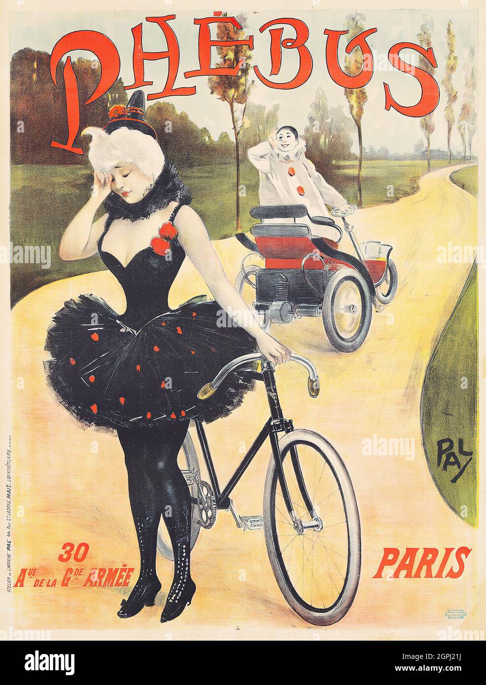 Poster art by Jean de Paleologu (or Paleologue) (1855 – 24 November 1942) Nickname 'PAL'. Phebus (ca. 1899). Bicycle advertisement. Stock Photo