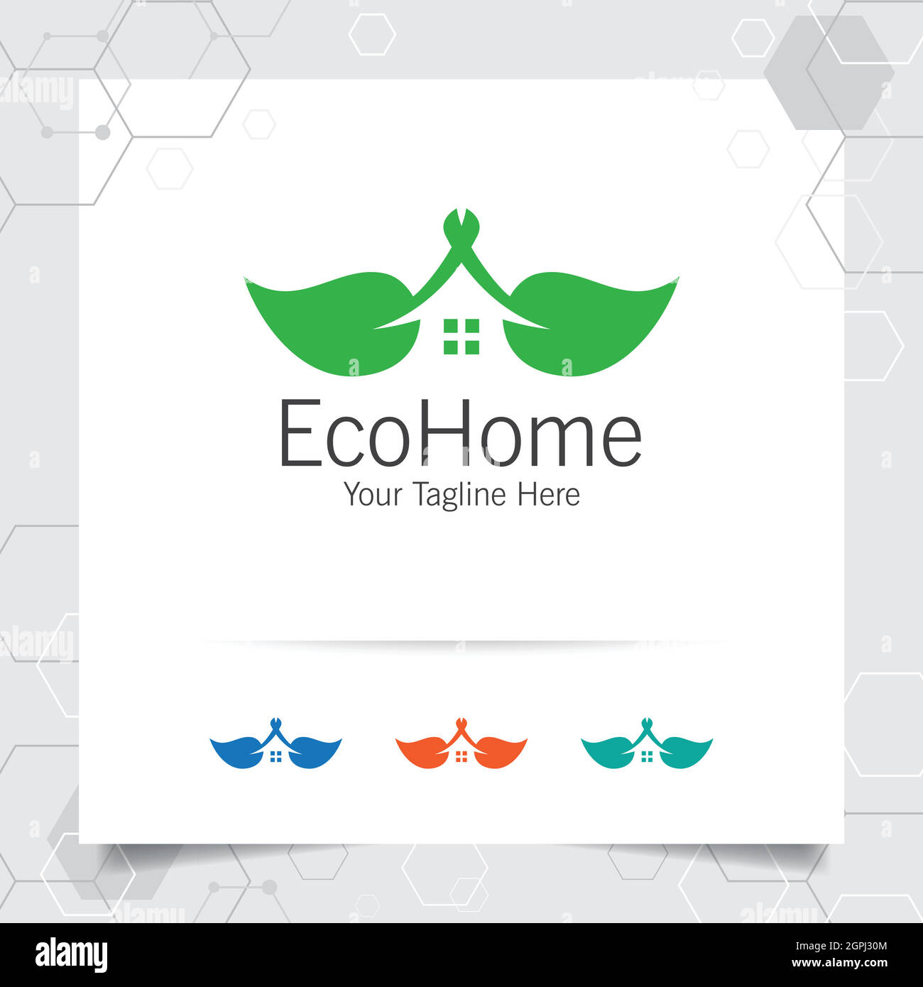 Green house logo design vector with concept of home and leaf icon ...