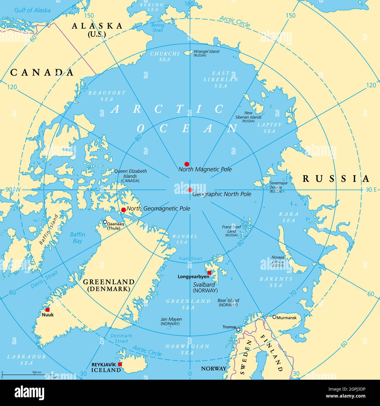 Geographic Position Of The North Pole Of The Earth Political Map Stock 