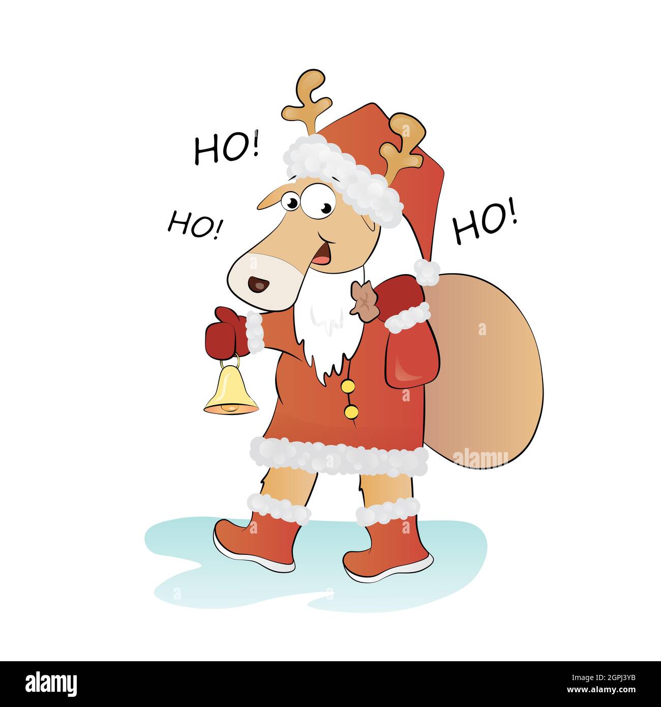 Funny Reindeer in Santa Claus suit on white background illustration Stock Photo