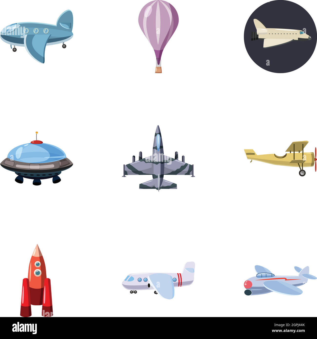 Aircraft icons set, cartoon style Stock Vector