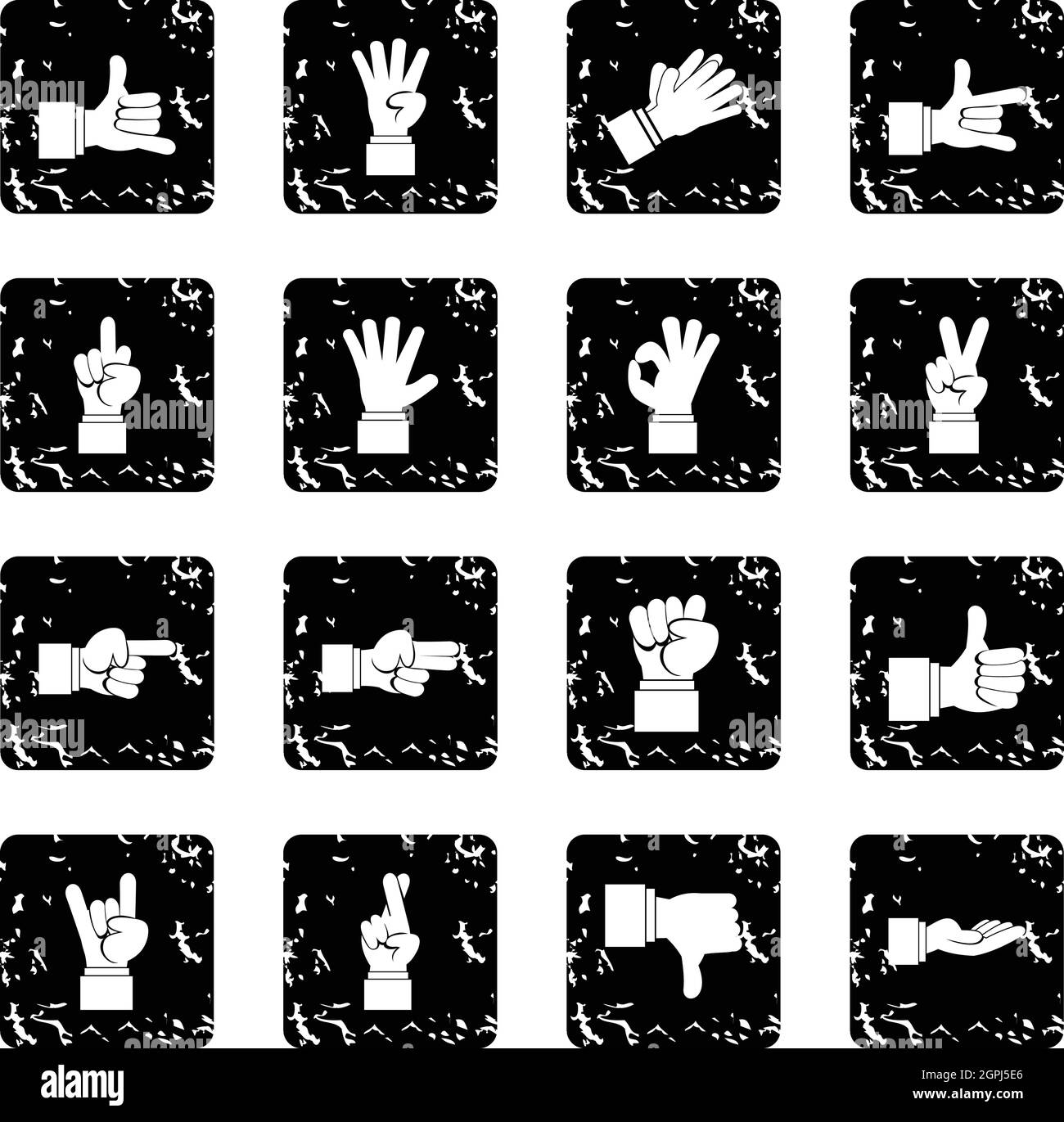 Hand gesture set icons, grunge style Stock Vector