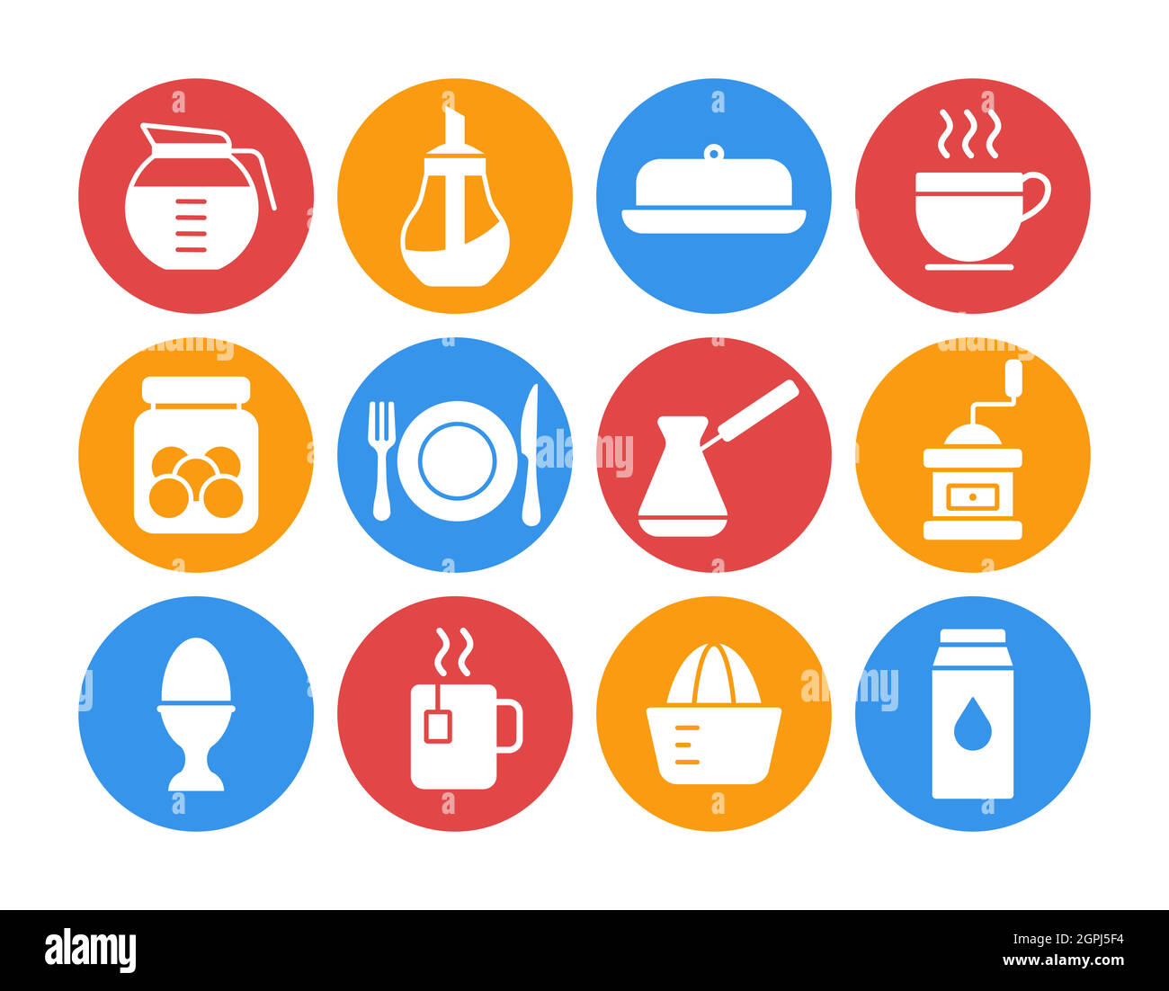 Breakfast and kitchen vector icon white glyph set Stock Vector