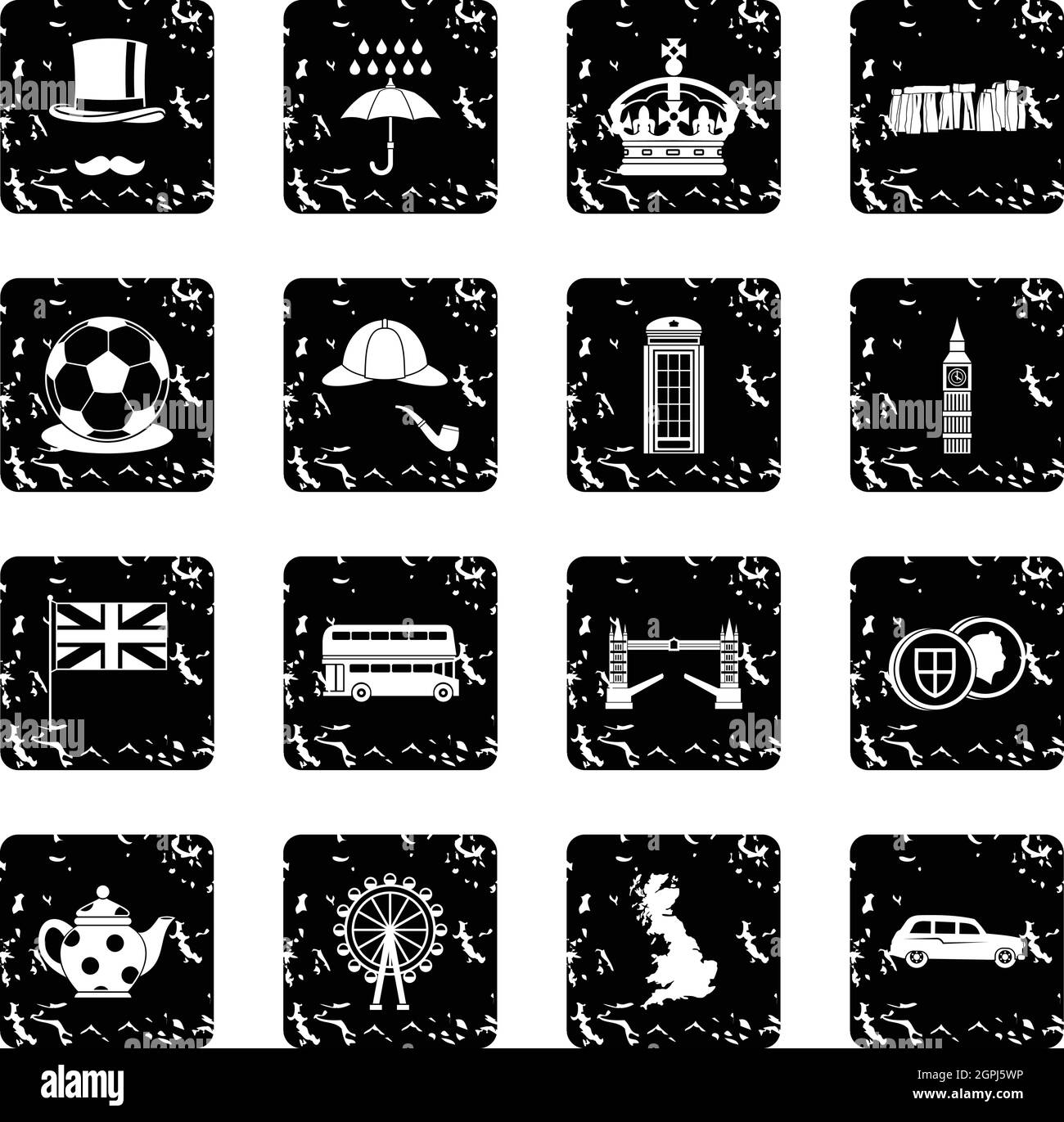 Great Britain set icons, grunge style Stock Vector