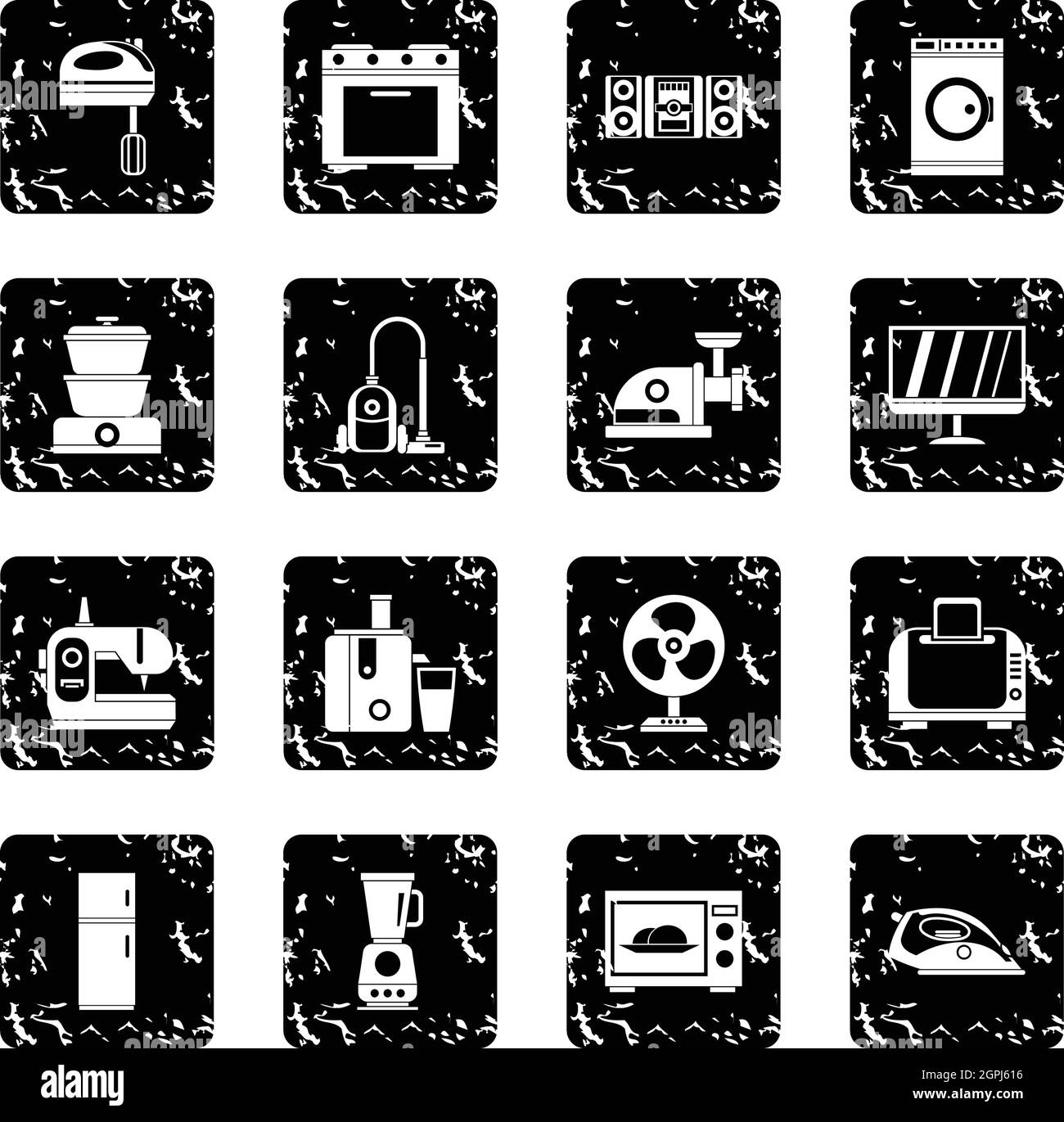 Household appliances set icons, grunge style Stock Vector