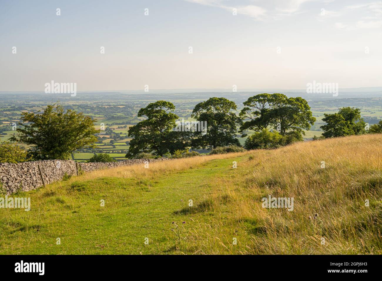 Looking across the Somerset moors from Deerleap on the Mendip Hills Stock Photo
