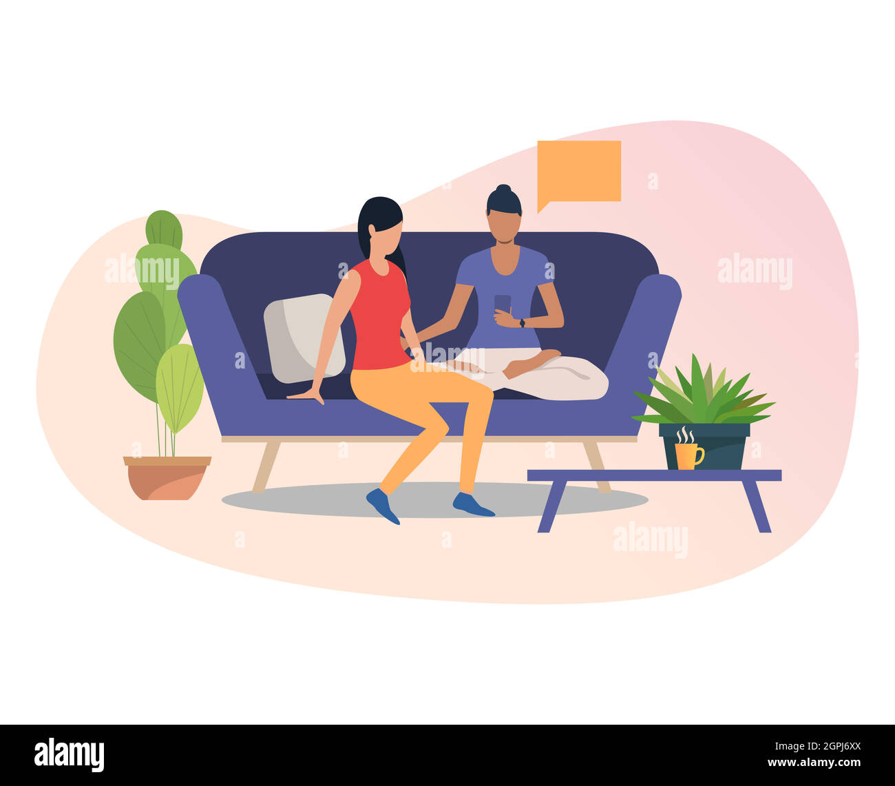 Female friends using smartphone together Stock Vector