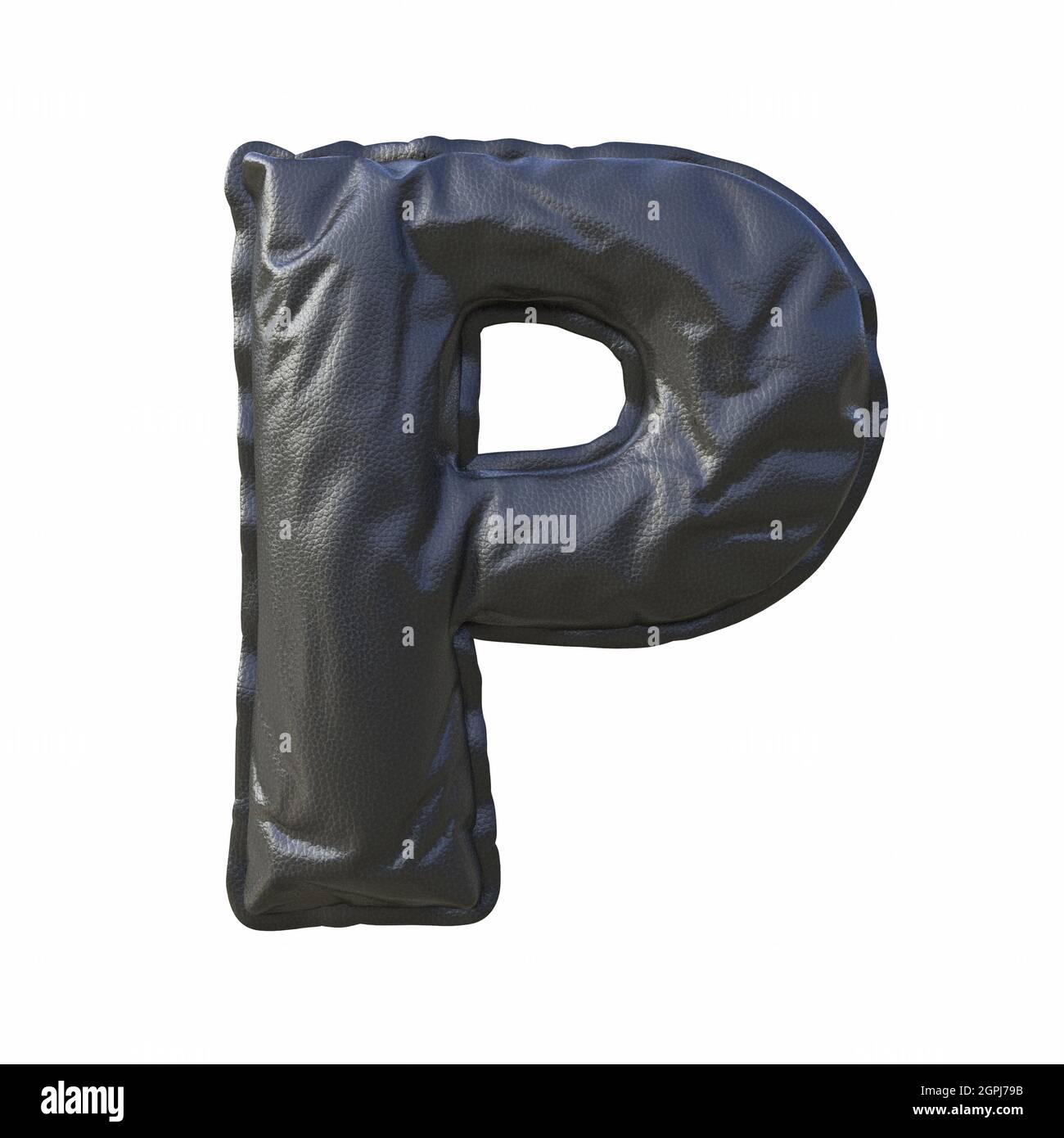 Black leather font Letter P 3D render illustration isolated on white