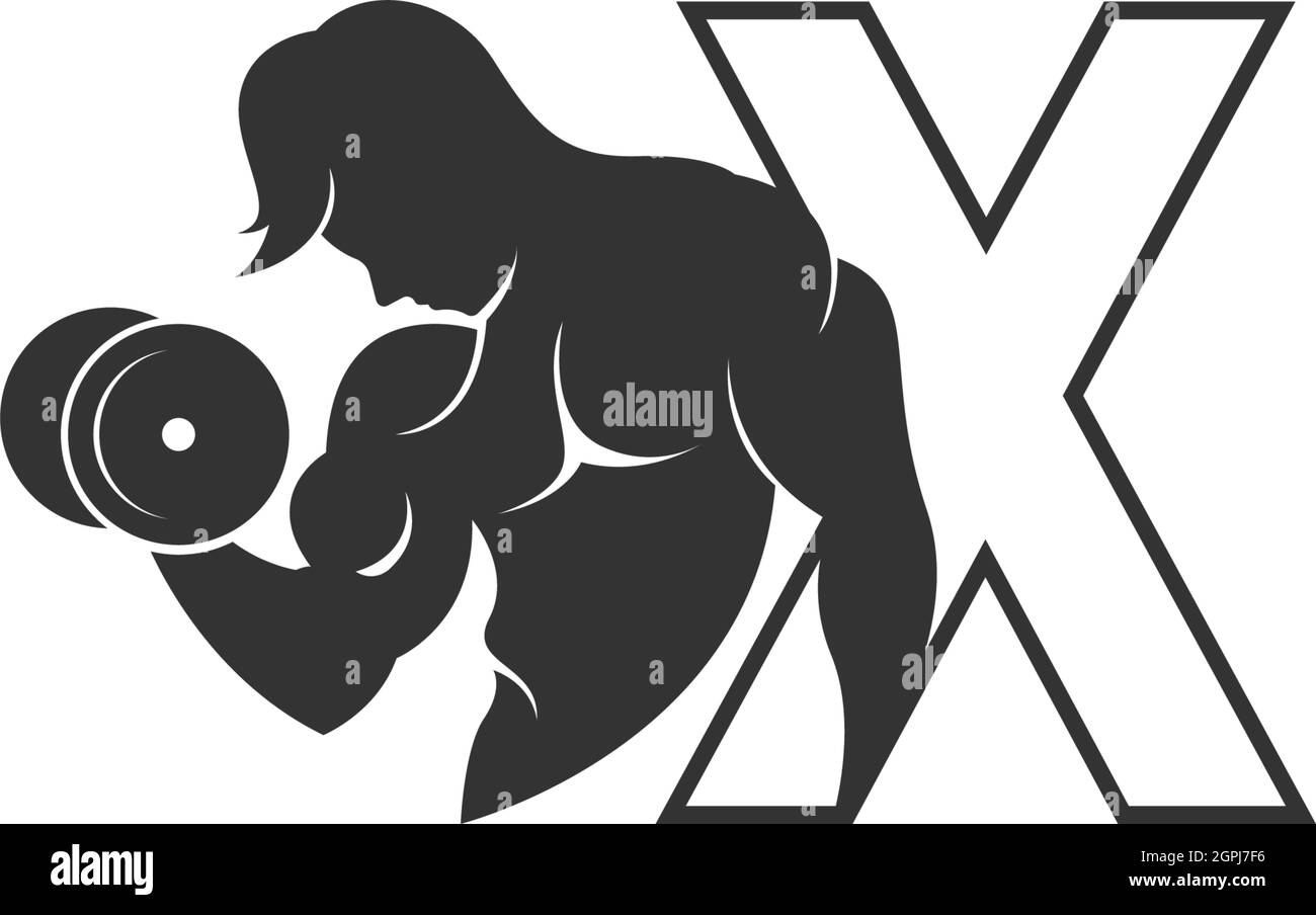 Letter X logo icon with a person holding barbell design vector Stock Vector