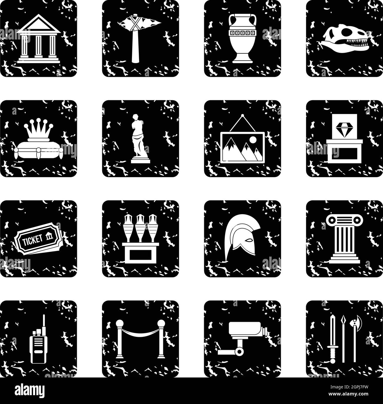 Museum set icons, grunge style Stock Vector