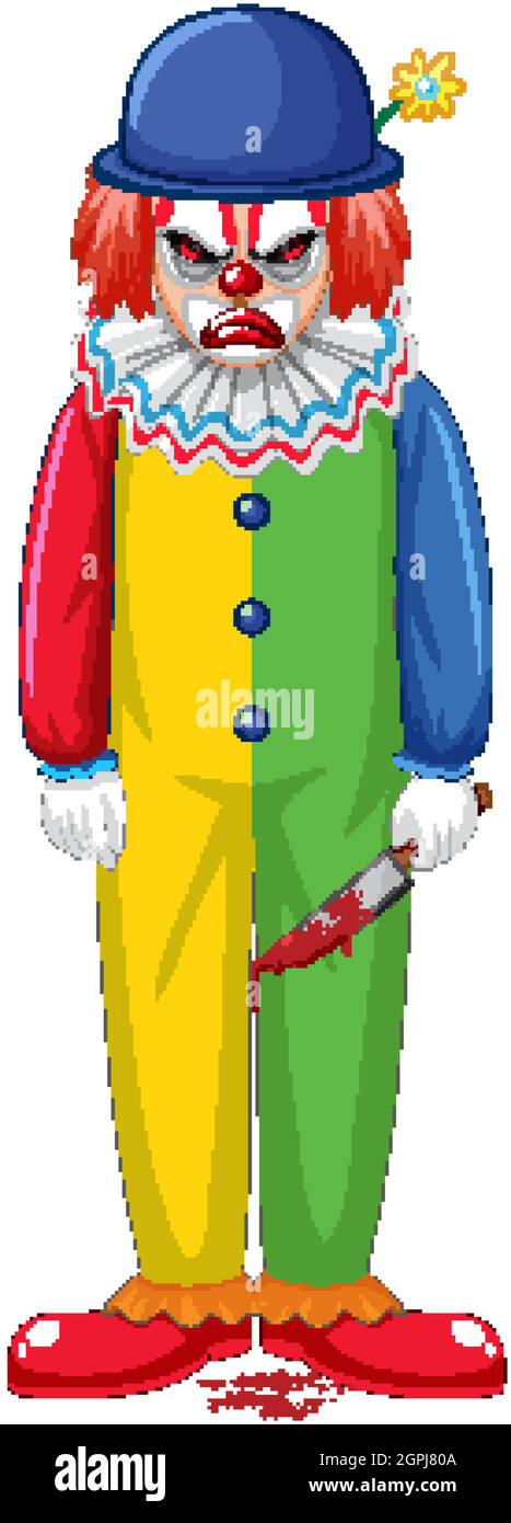 Creepy clown character on white background illustration Stock Vector ...