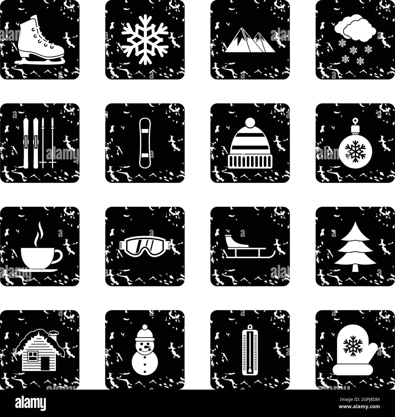 Winter set icons, grunge style Stock Vector