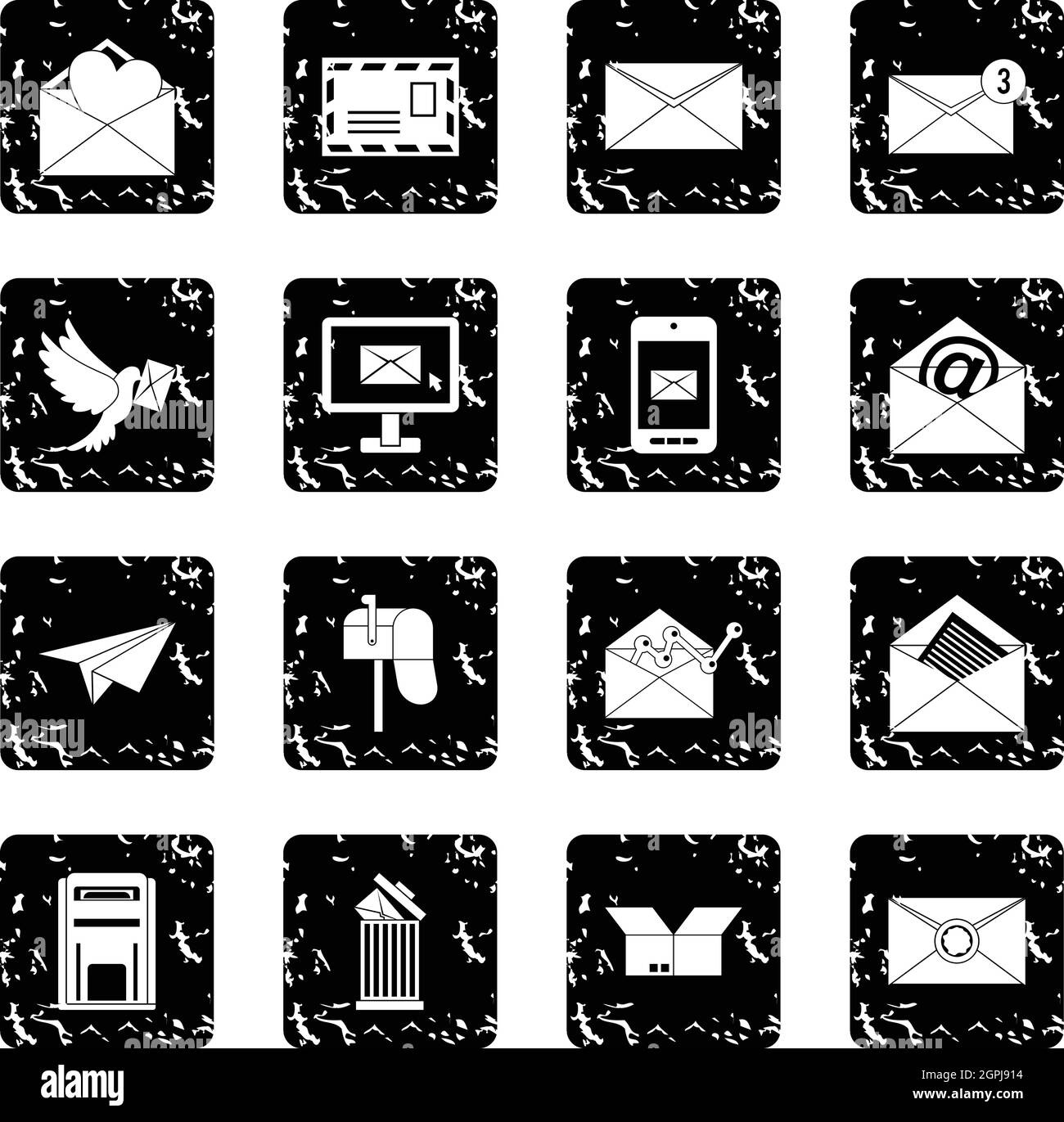 Email set icons, grunge style Stock Vector