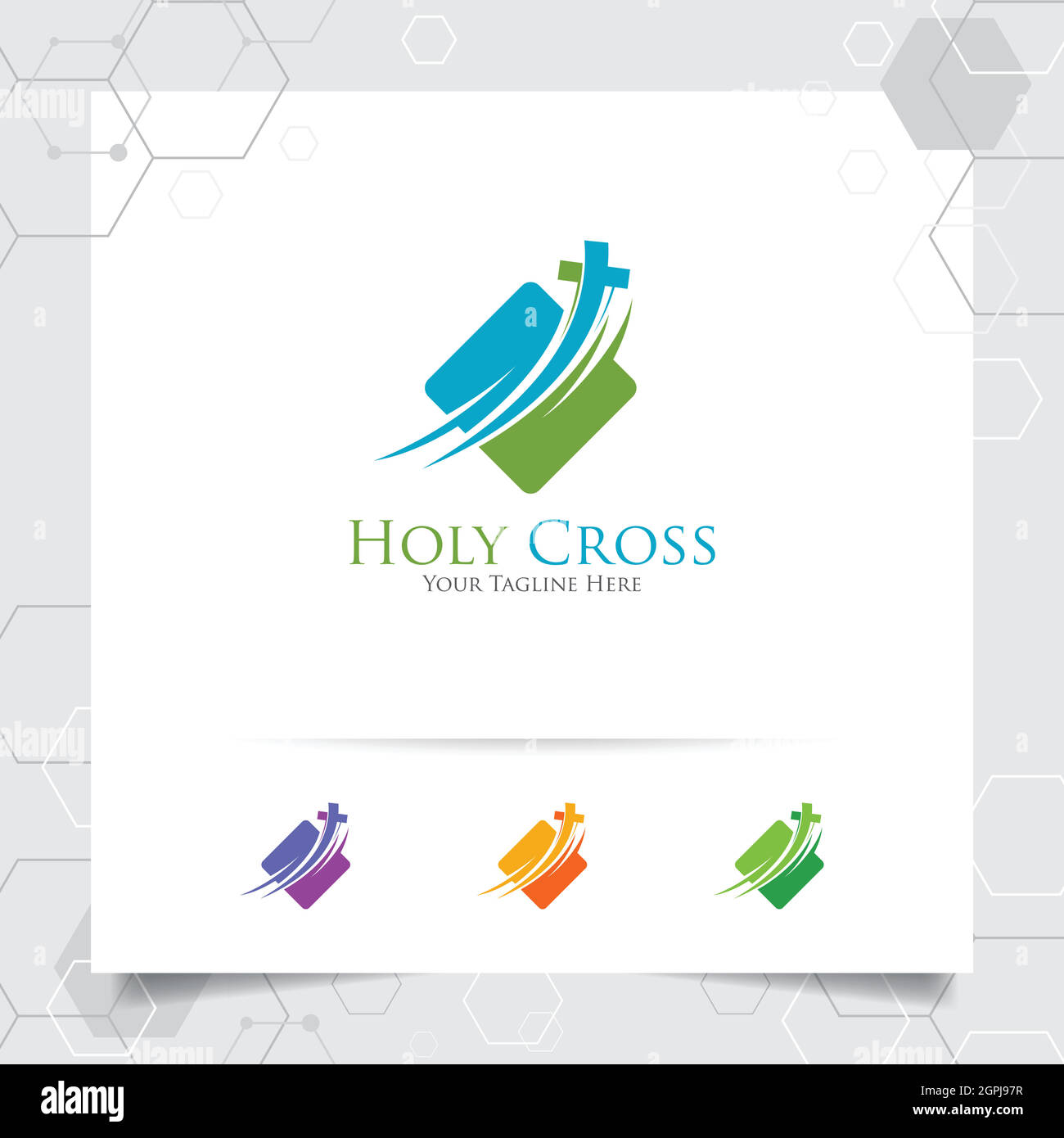 Christian cross logo design with the concept of religious symbol. Cross vector icon for church, baptism Stock Vector
