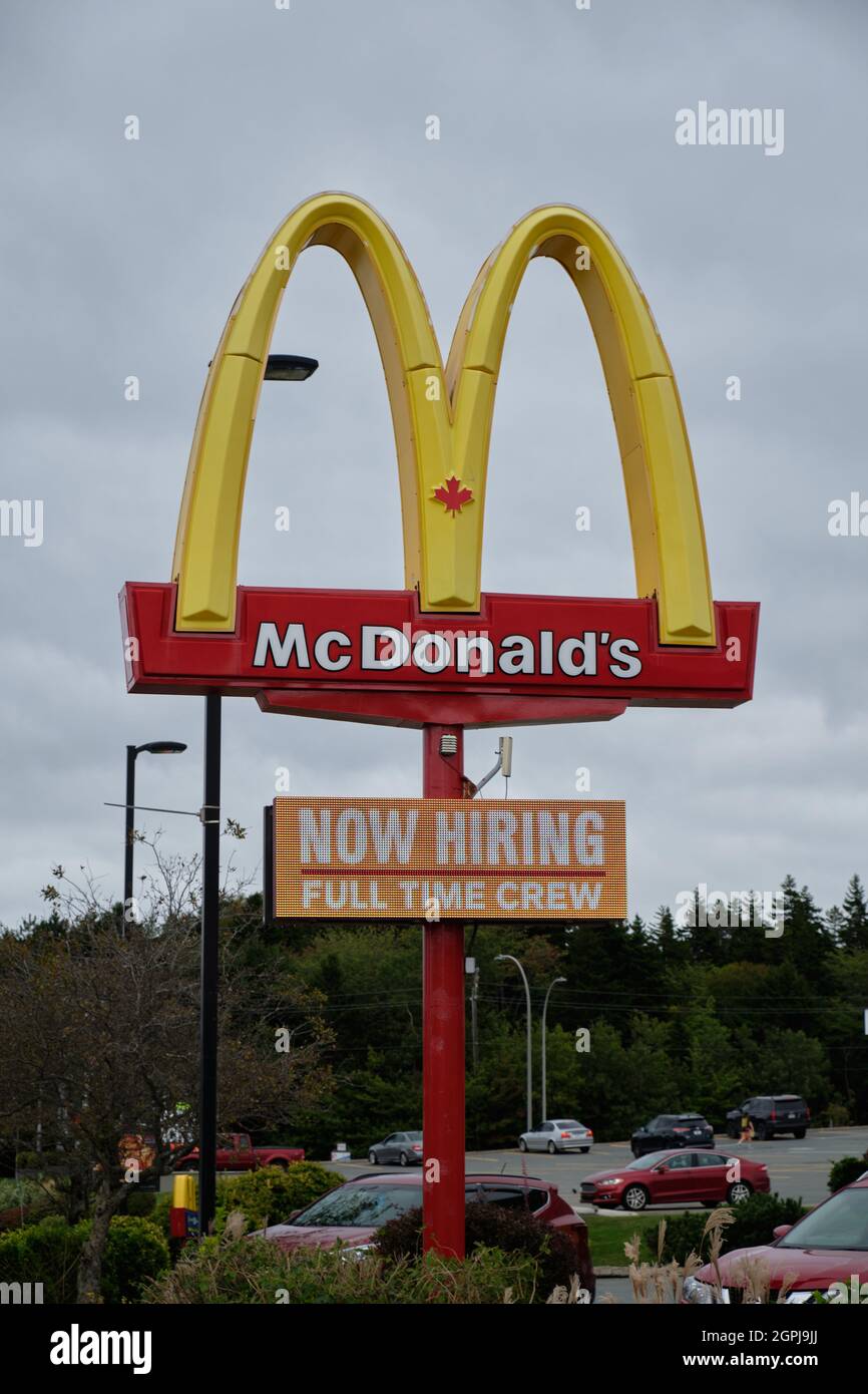 Now Hiring Sign outside a McDonald's Restaurant due to labour shortage