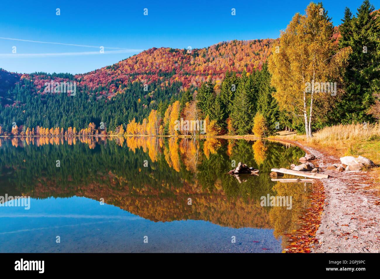 Autumn at Saint Anne Lake. Harghita County, Romania. Stock Photo