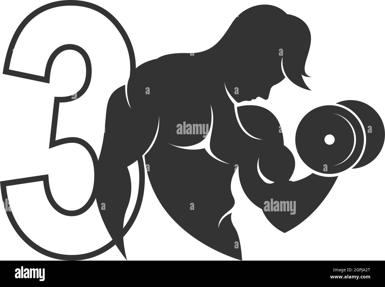 Number 3 logo icon with a person holding barbell design vector Stock Vector