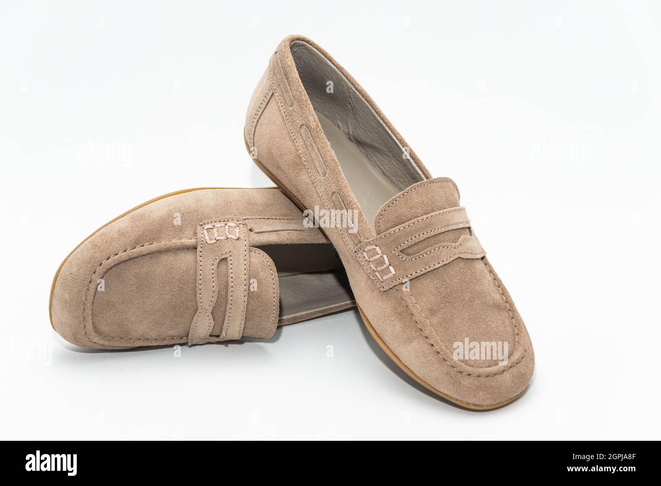 children's classic blue leather shoes. white background online product Stock Photo