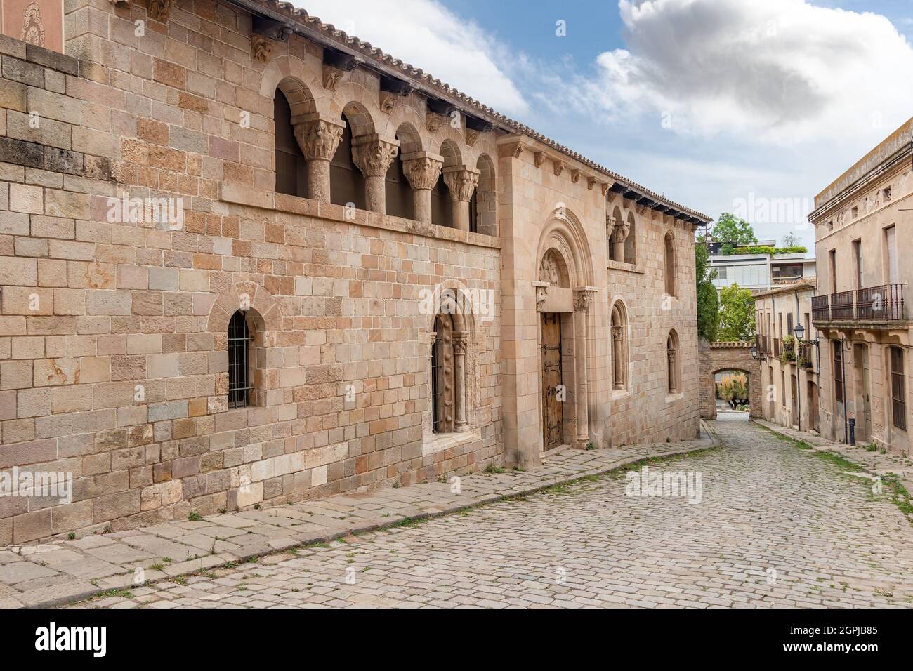 Exterior of the Monastery of Santa María de Pedralbes. The Royal Monastery of Santa María de Pedralbes is a set of Gothic-style monuments located in t Stock Photo