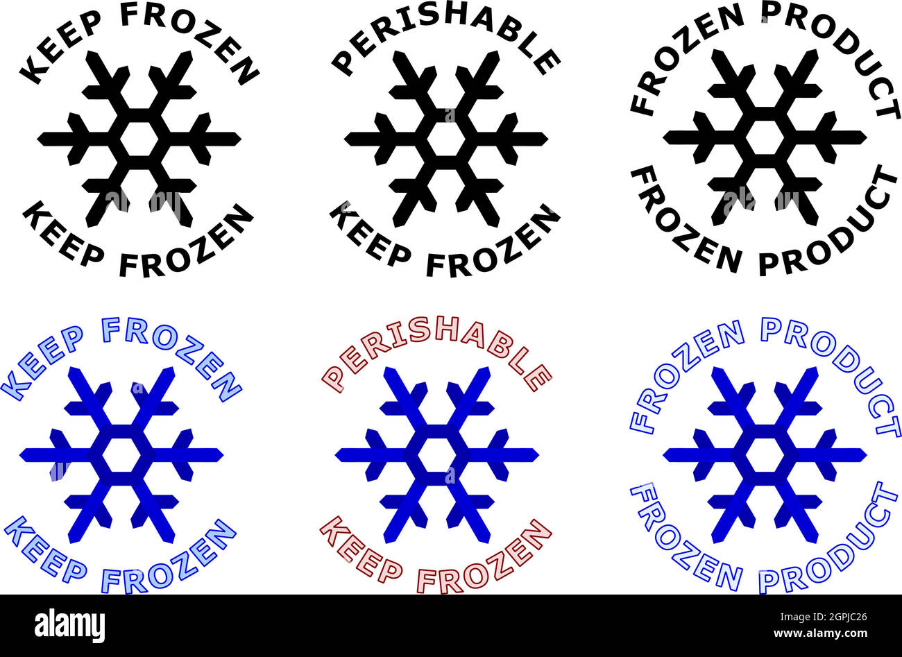 Keep frozen sign. Snowflake symbol with text around it. Black, white and blue color version. Stock Vector