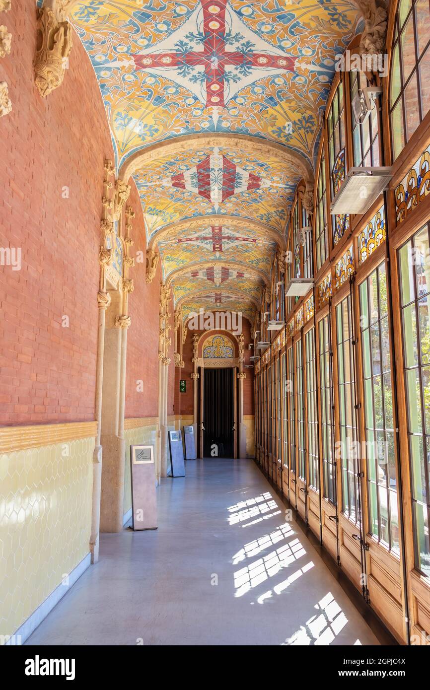 Barcelona, Spain - September 19, 2021: Corridor i nside of Hospital of the Holy Cross and Saint Paul (de la Santa Creu i Sant Pau) Stock Photo