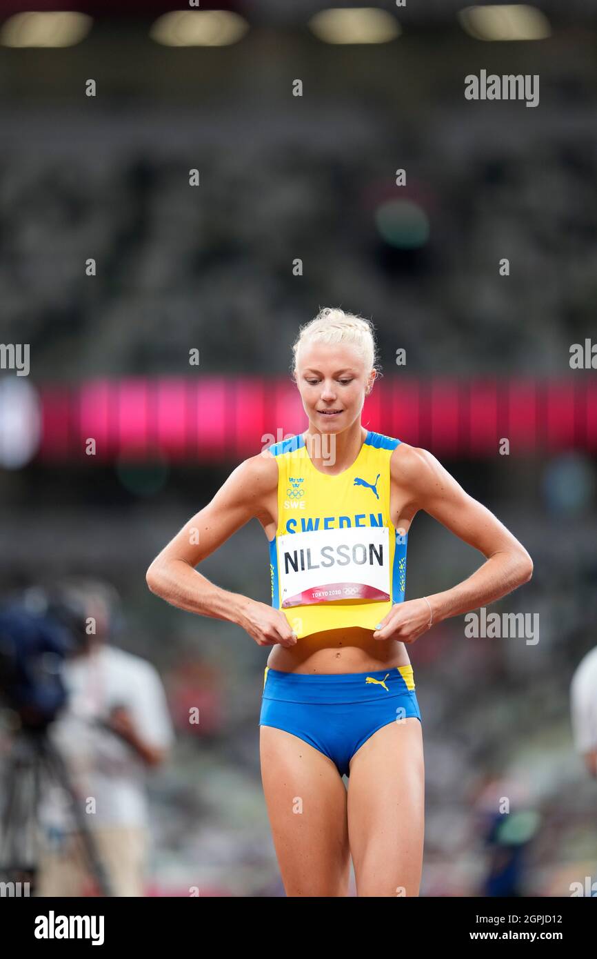 Maja Nilsson participating in the high jump at the Tokyo 2020 Olympic Games. Stock Photo