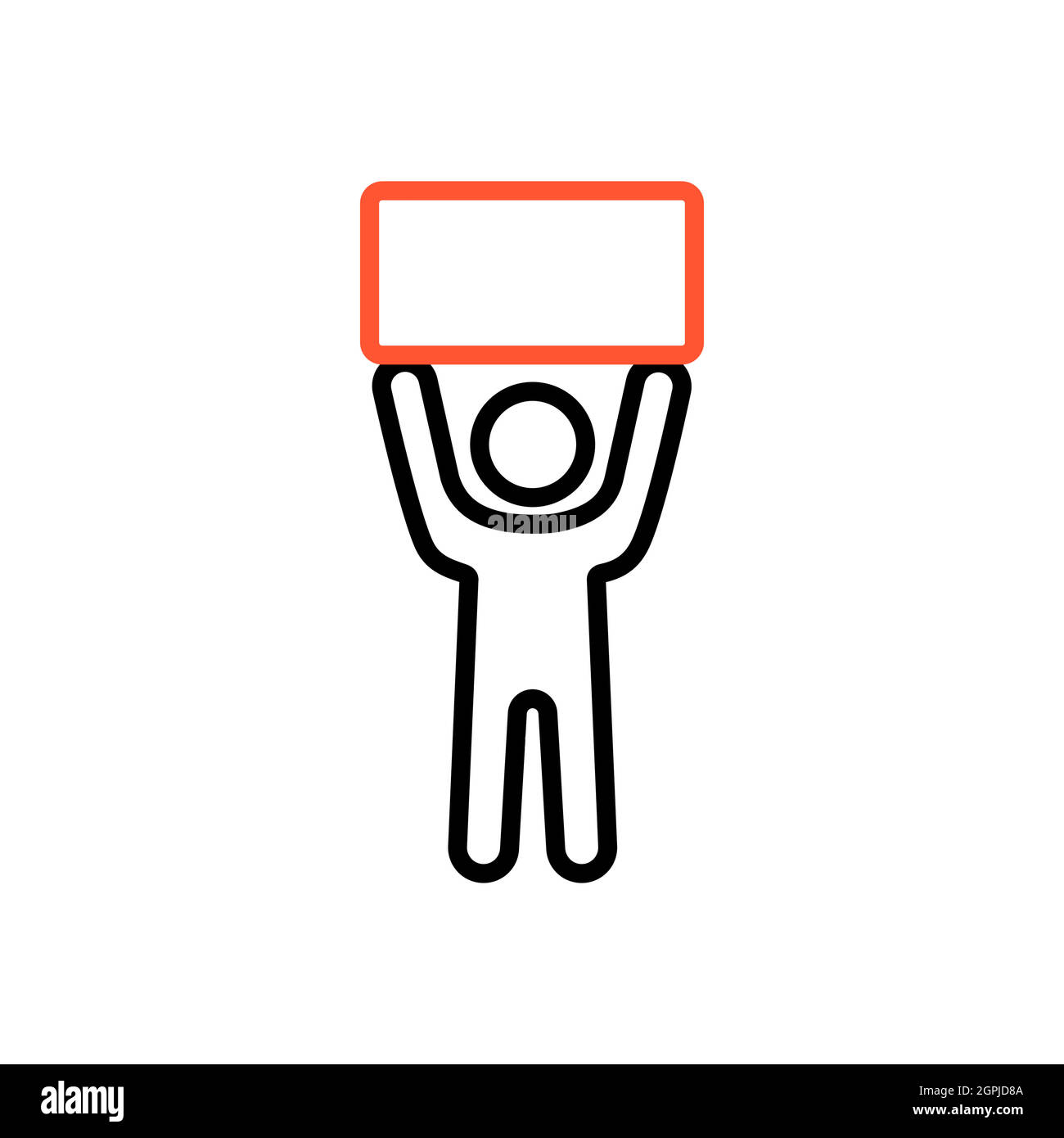 Man standing and holding in raised hands banner Stock Vector