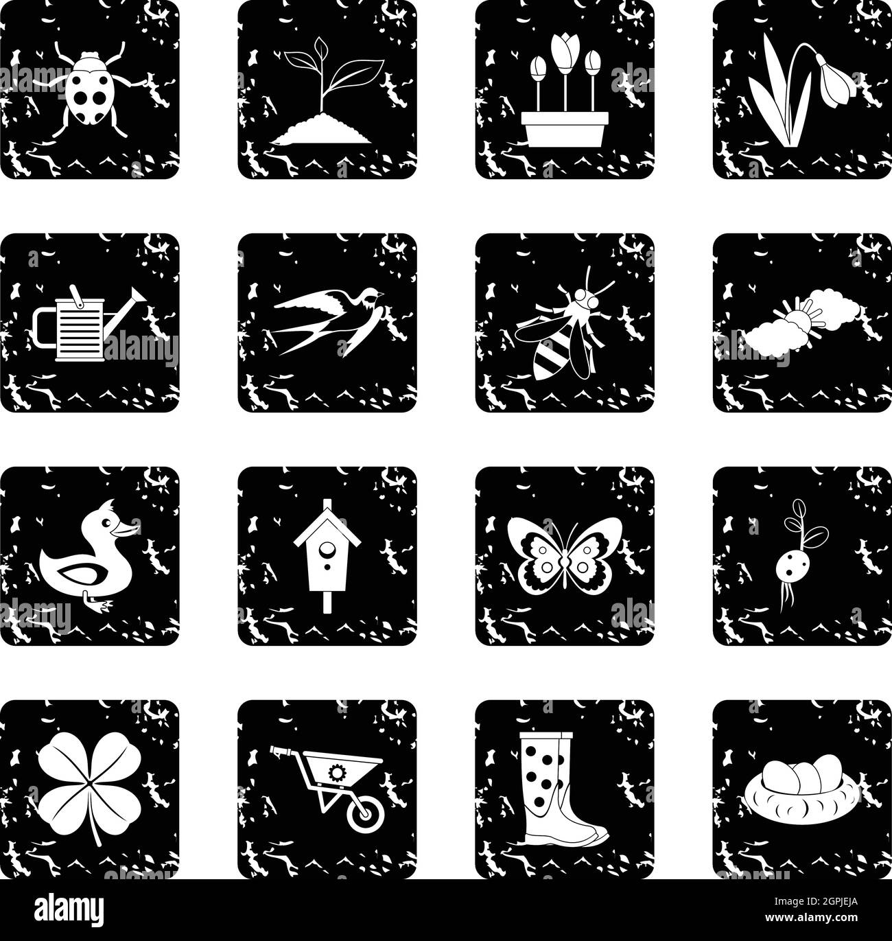 Farming icons set, grunge style Stock Vector