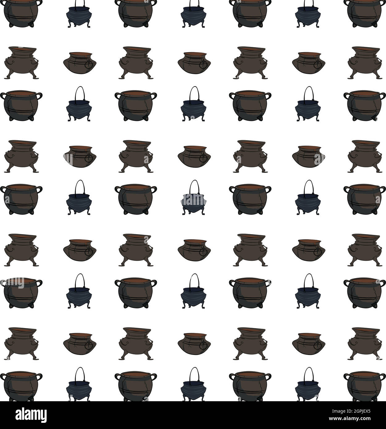 Pattern with witches cauldron with boiling potion Stock Vector