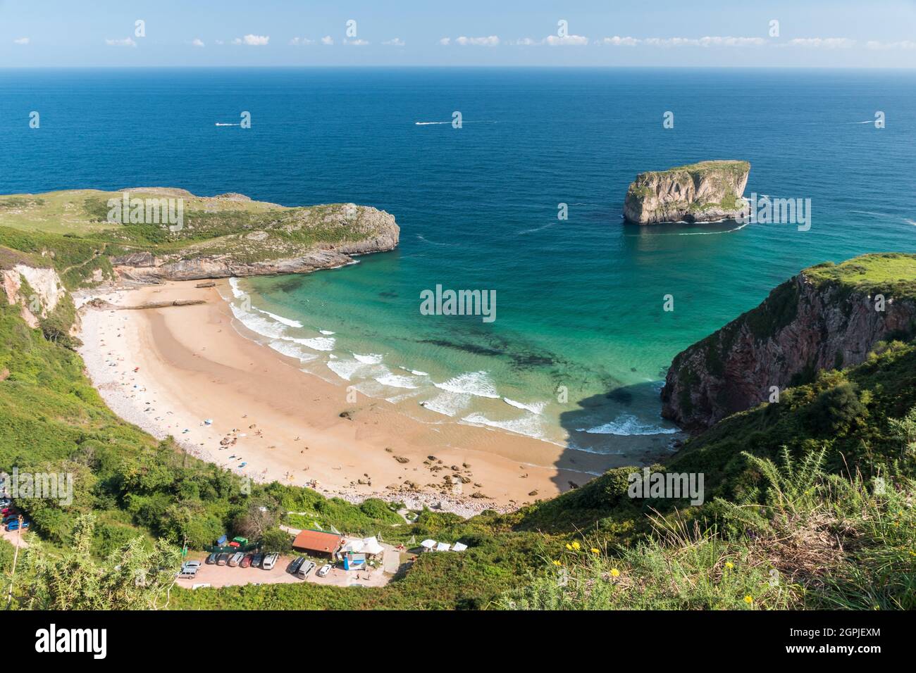 Panoramic view of the Ballota beach in Asturias (northern Spain Stock