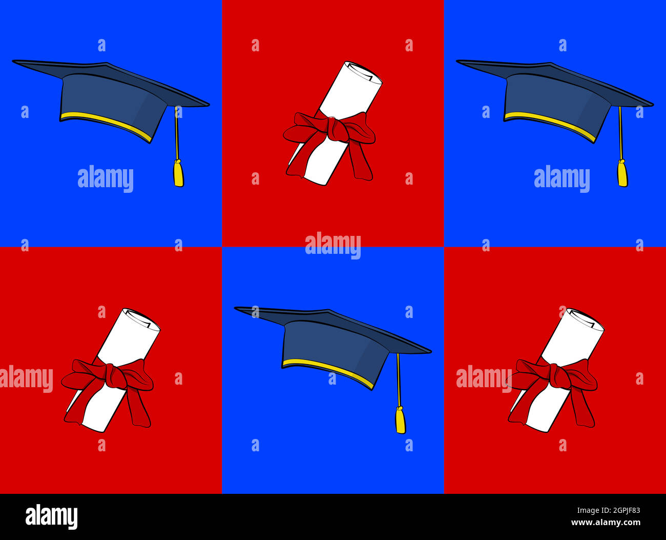 Comic book style graduation cap and diploma. Education. Stock Vector