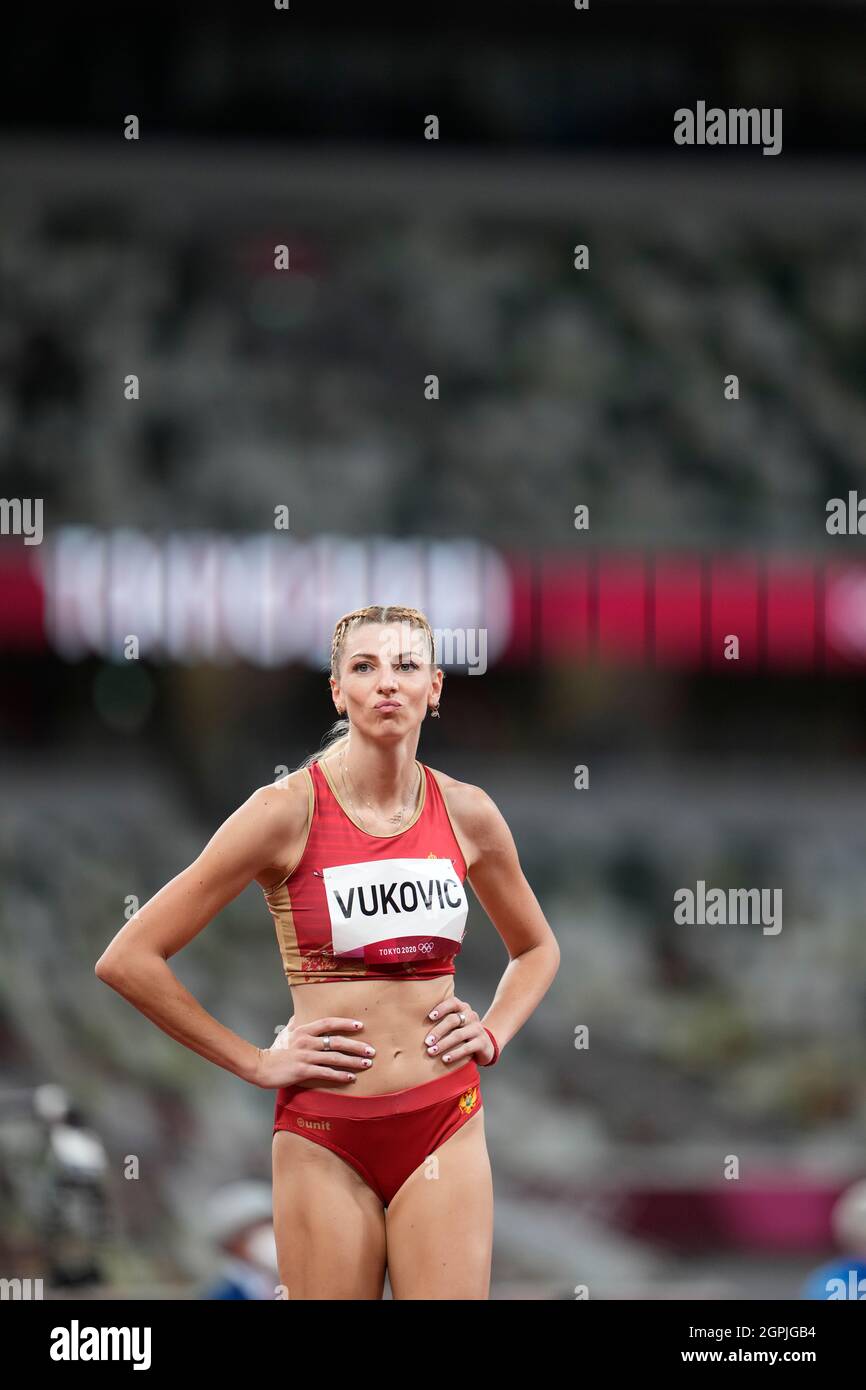 Marija Vuković participating in the high jump at the Tokyo 2020 Olympic