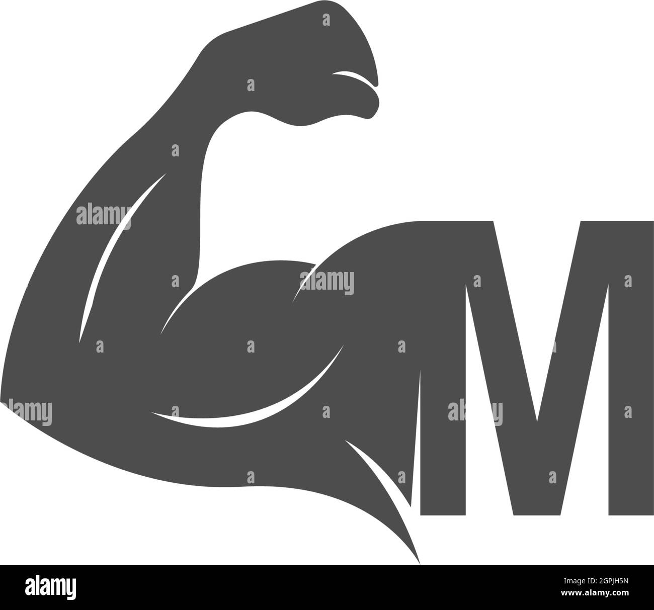 Letter M logo icon with muscle arm design vector Stock Vector