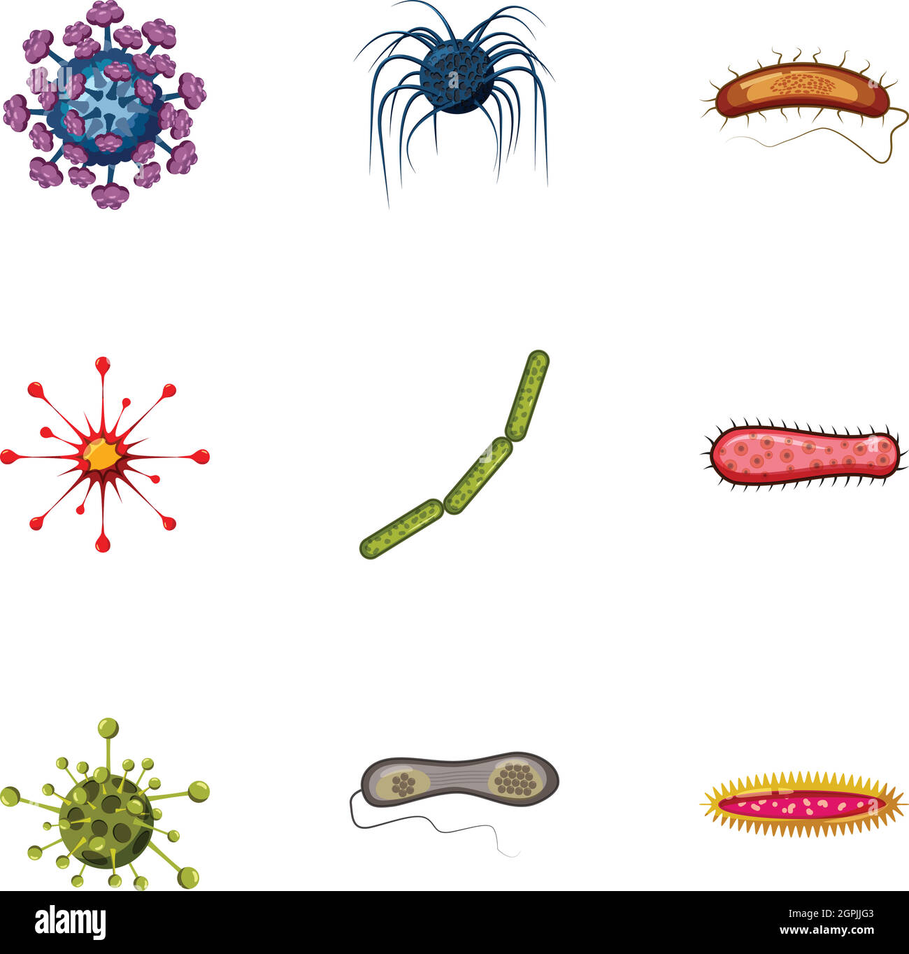 Illness icons set, cartoon style Stock Vector
