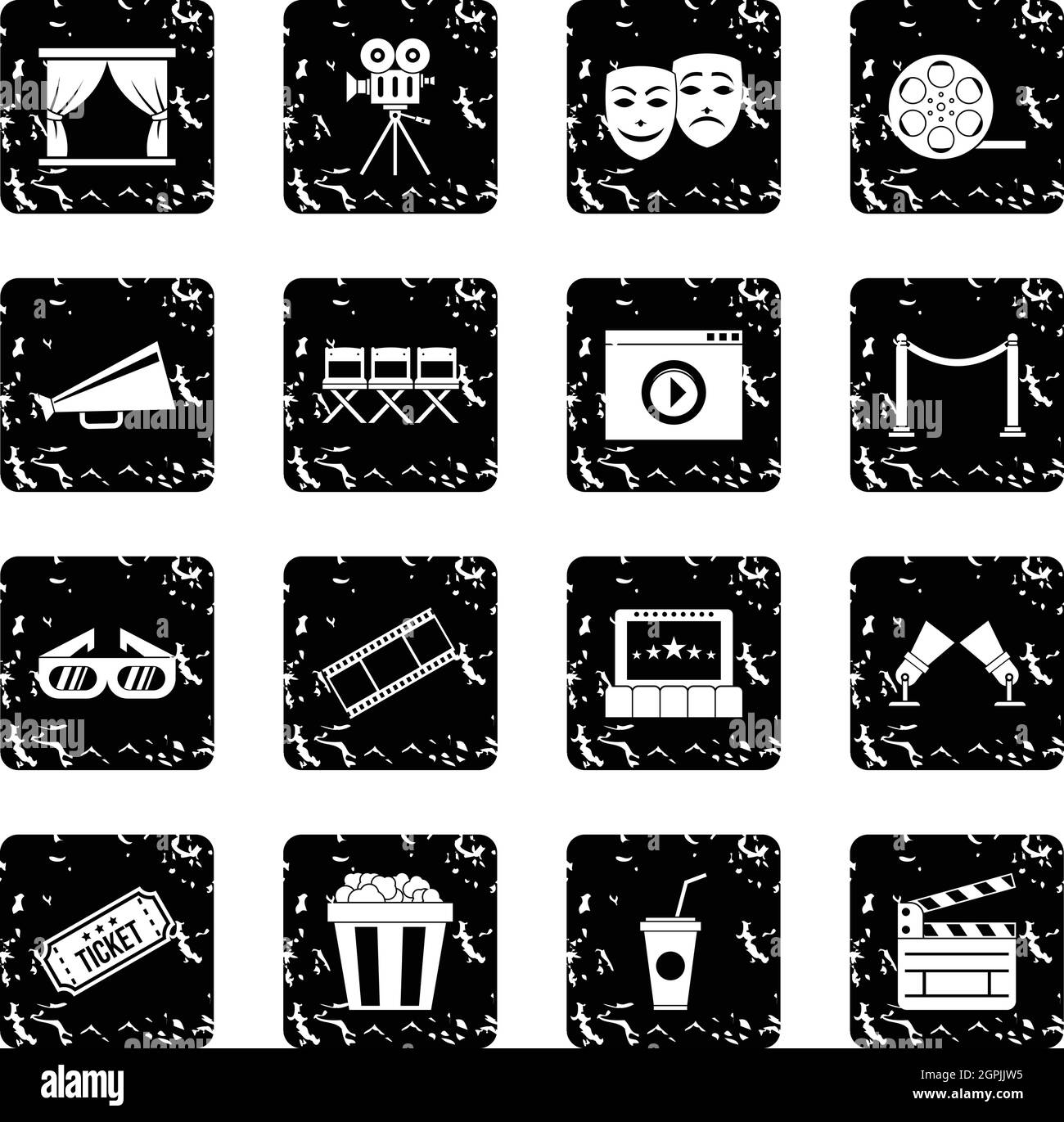 Cinema set icons, grunge style Stock Vector