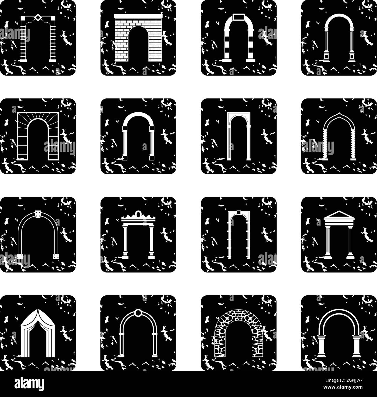 Arch set set icons, grunge style Stock Vector